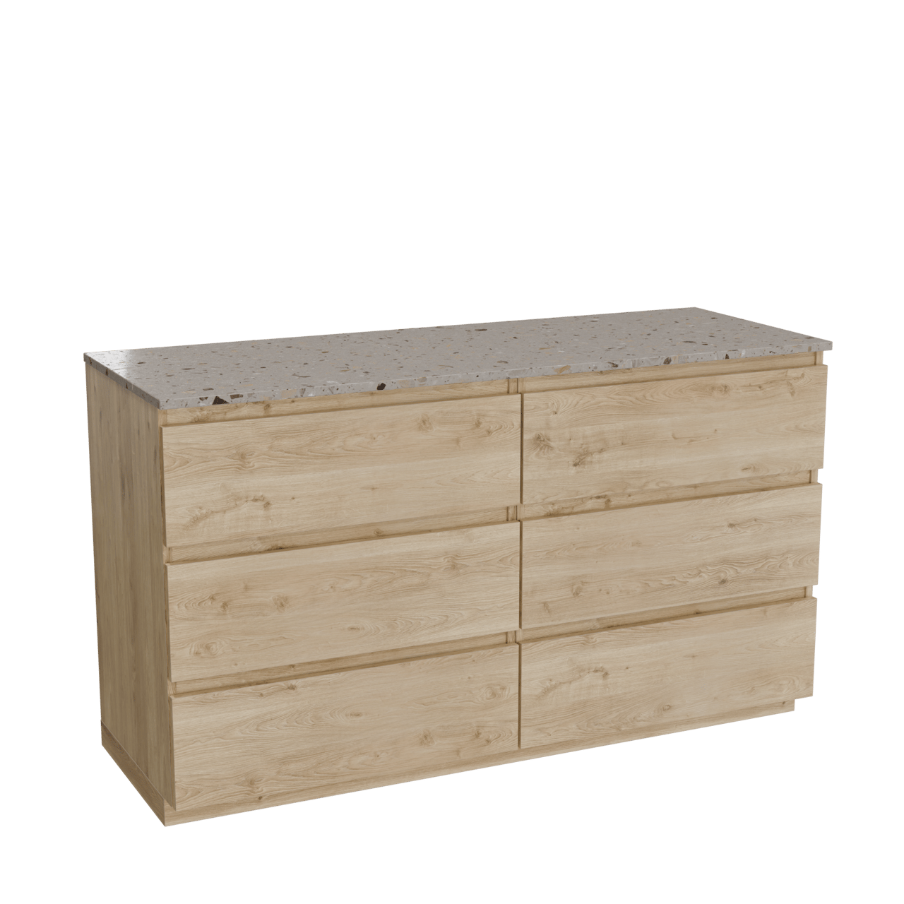 Balmani Lucida meuble salle de bains à poser 150 x 55 cm chêne brut avec Stretto tablette simple ou double en terrazzo greige terrazzo