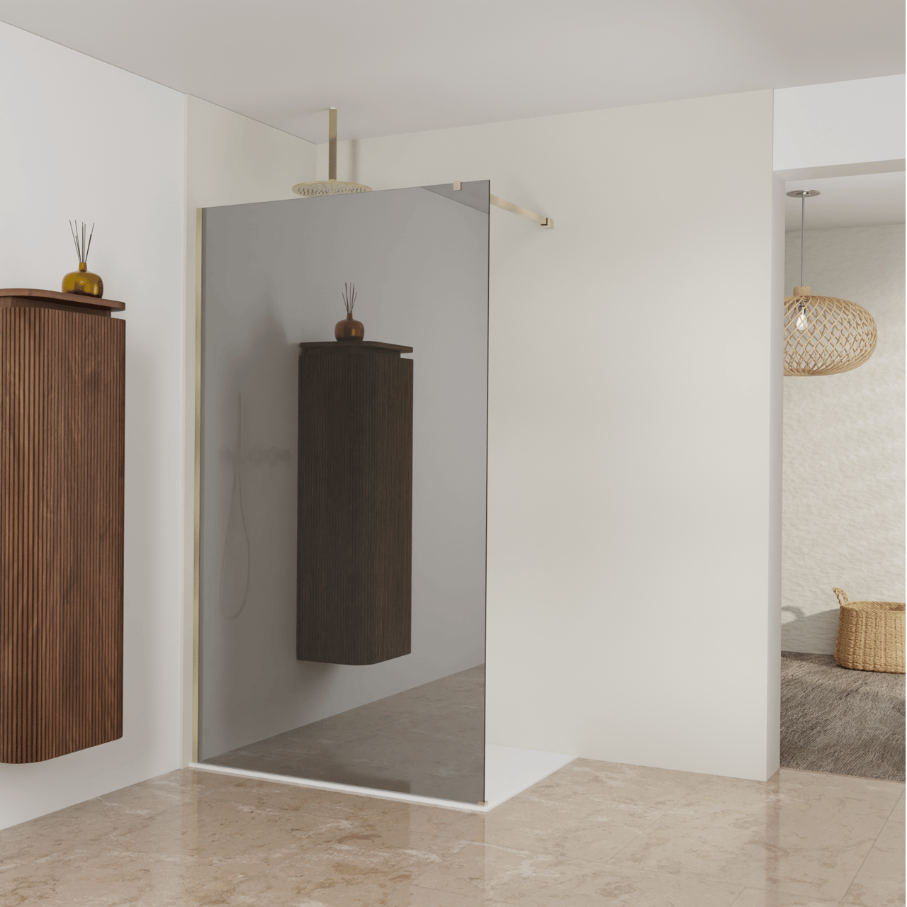 Balmani Modular inloopdouche: 120 x 200 cm, Reflex spiegelglas met coating, Brushed Champagne Gold profielen