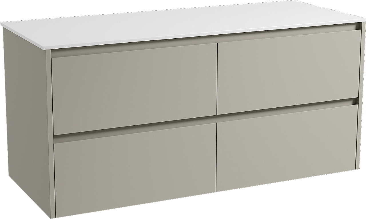 Storke Seda hängendes Möbelstück Set: 130 x 52 cm, Seidengrau, mit Tavola Einzel- oder Doppel Waschtischplatte, Solid Surface Weiß matt