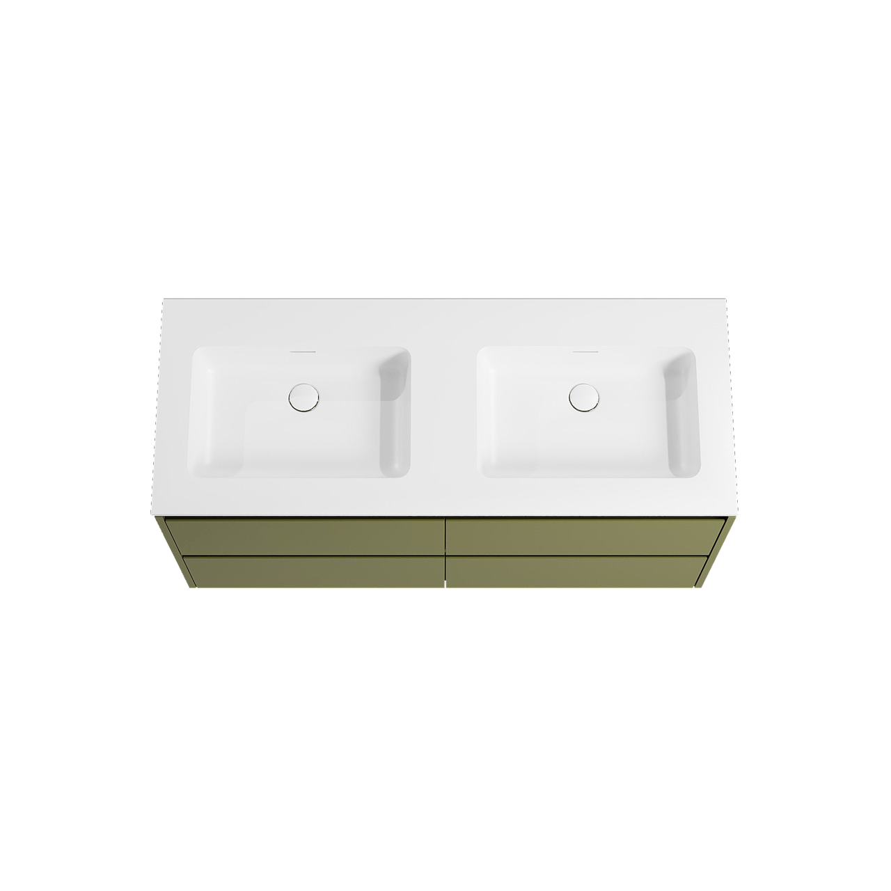 Storke Seda meuble salle de bains suspendu 130 x 52 cm vert olive avec Mata double vasque en solid surface blanc mat