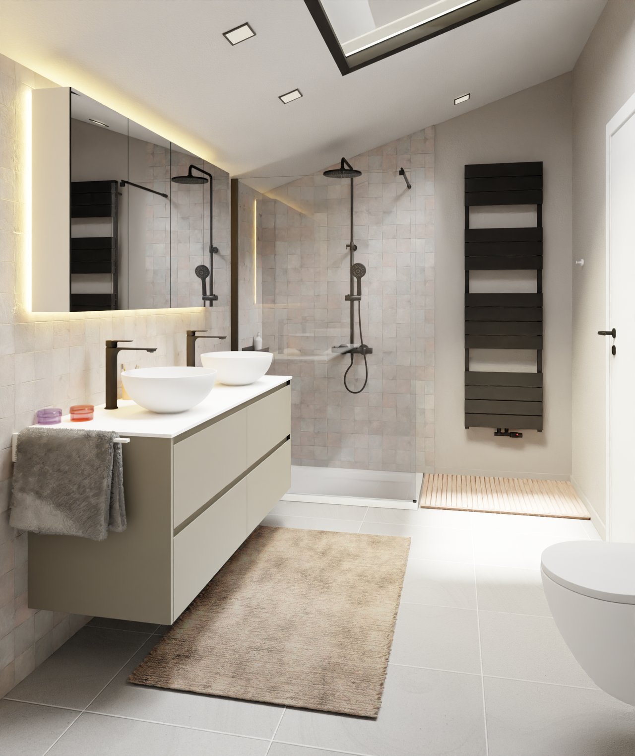 Vipera Teide enkele handdoekradiator 50 x 180 cm zowel elektrisch als cv mogelijk mat zwart zij- en middenaansluiting 1017W