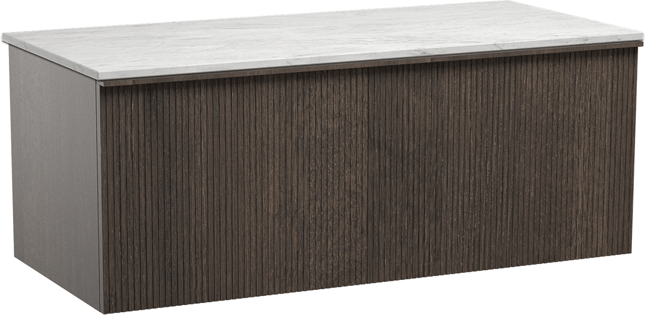 Balmani Forma meuble salle de bains suspendu 120 x 55 cm chêne fumé avec Stretto tablette simple ou double en marbre carrara, Nervure droite symétrique verticale