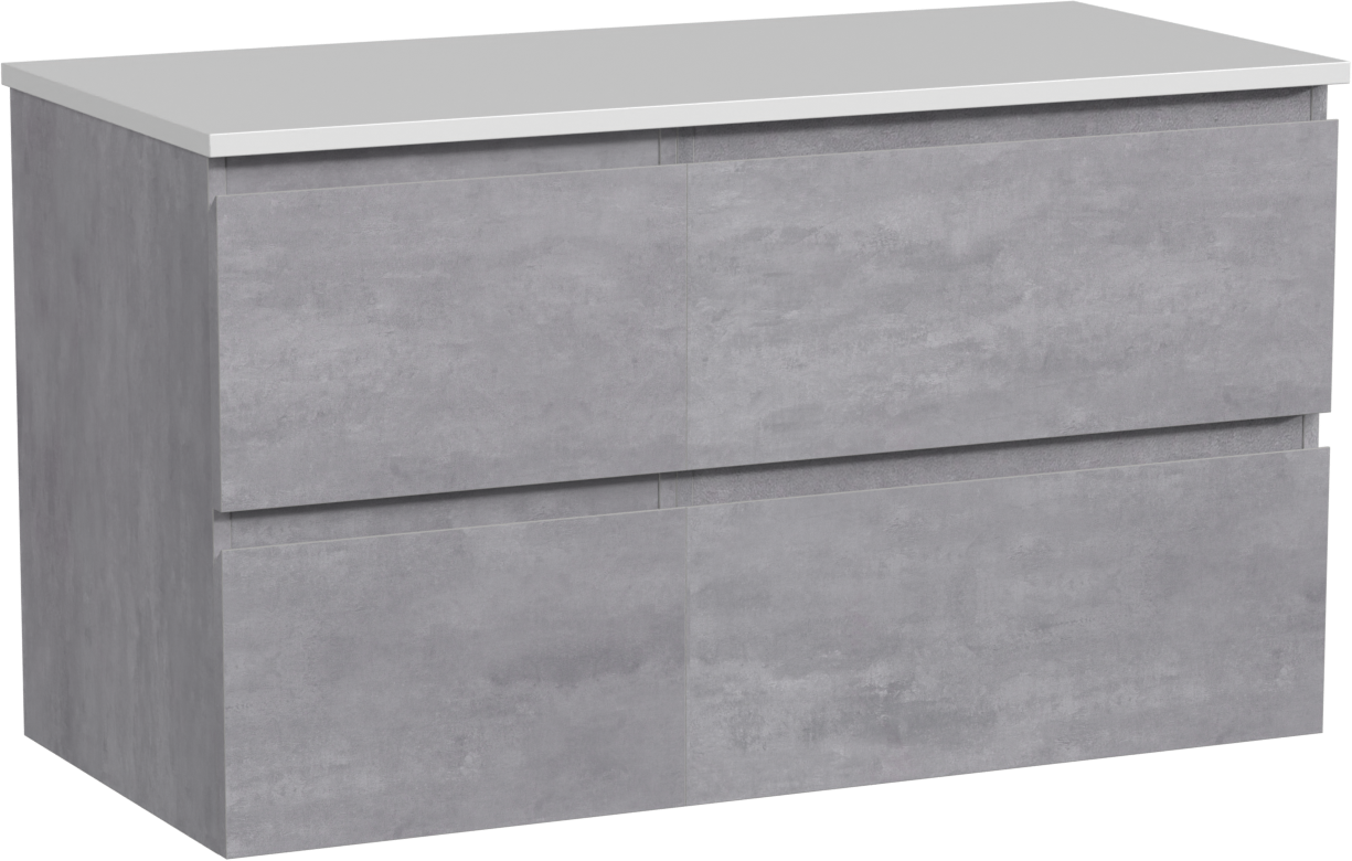 Linie Lado hängendes Möbelstück Set: 100 x 46 cm, Beton dunkelgrau, mit Lado Einzel- oder Doppel Waschtischplatte, Marmorkomposit Weiß glänzend