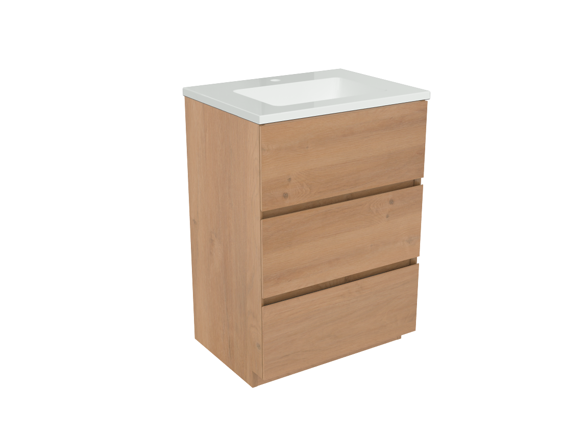 Storke Edge meuble salle de bains à poser 60 x 46 cm chêne brut avec Diva plan simple en marbre composite blanc brillant