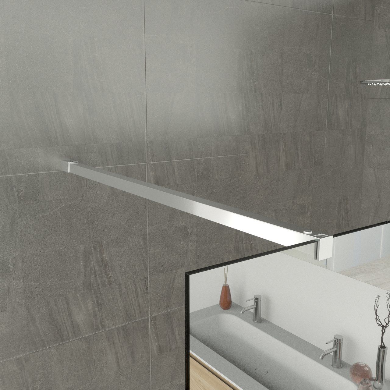Balmani Modular douche à l'italienne 180 x 200 cm verre miroir reflex profil chrome brillant