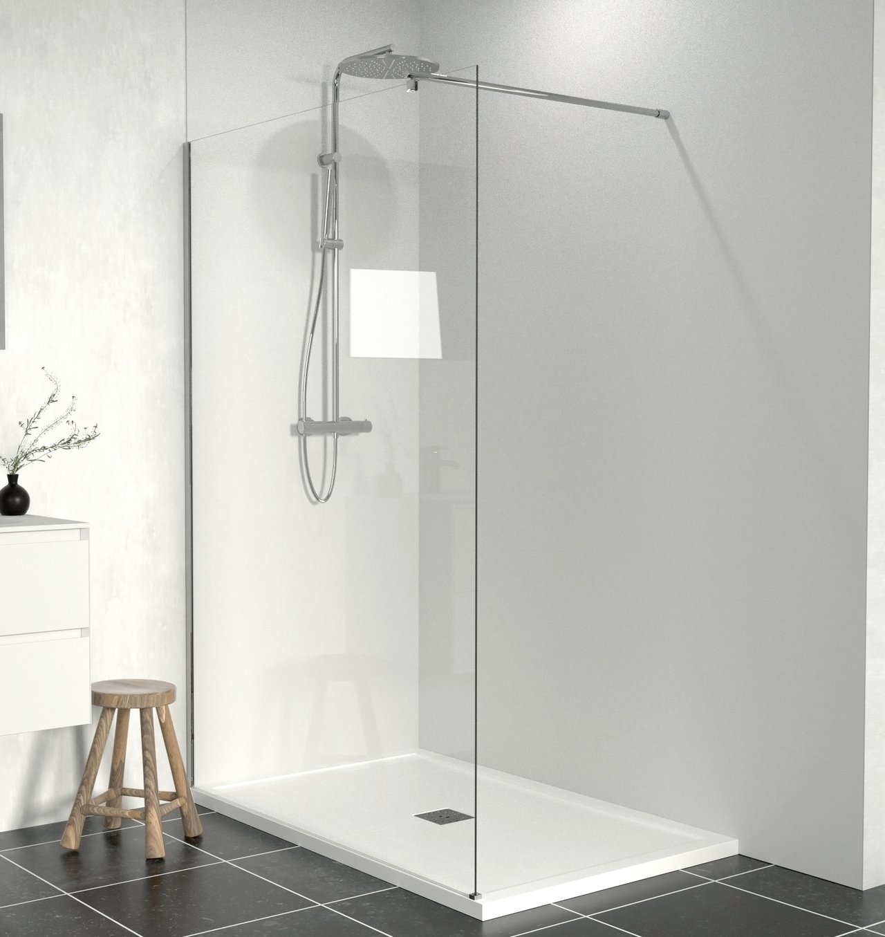 SanyOne douche à l'italienne 140 x 195 cm verre transparent profil chrome brillant