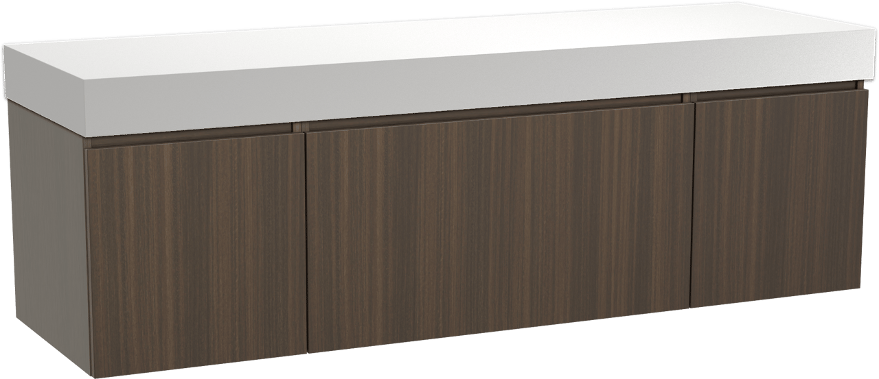 Balmani Sfera zwevend badkamermeubel 180 x 55 cm eucalyptus met Dominus enkel of dubbel tablet in solid surface mat wit