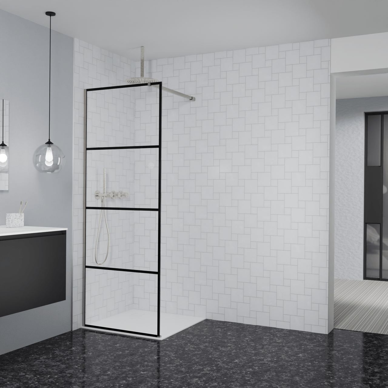 Balmani Modular Walk-In Dusche: 80 x 200 cm, Lined, inklusive Coating, Profil Brushed CoolMetal