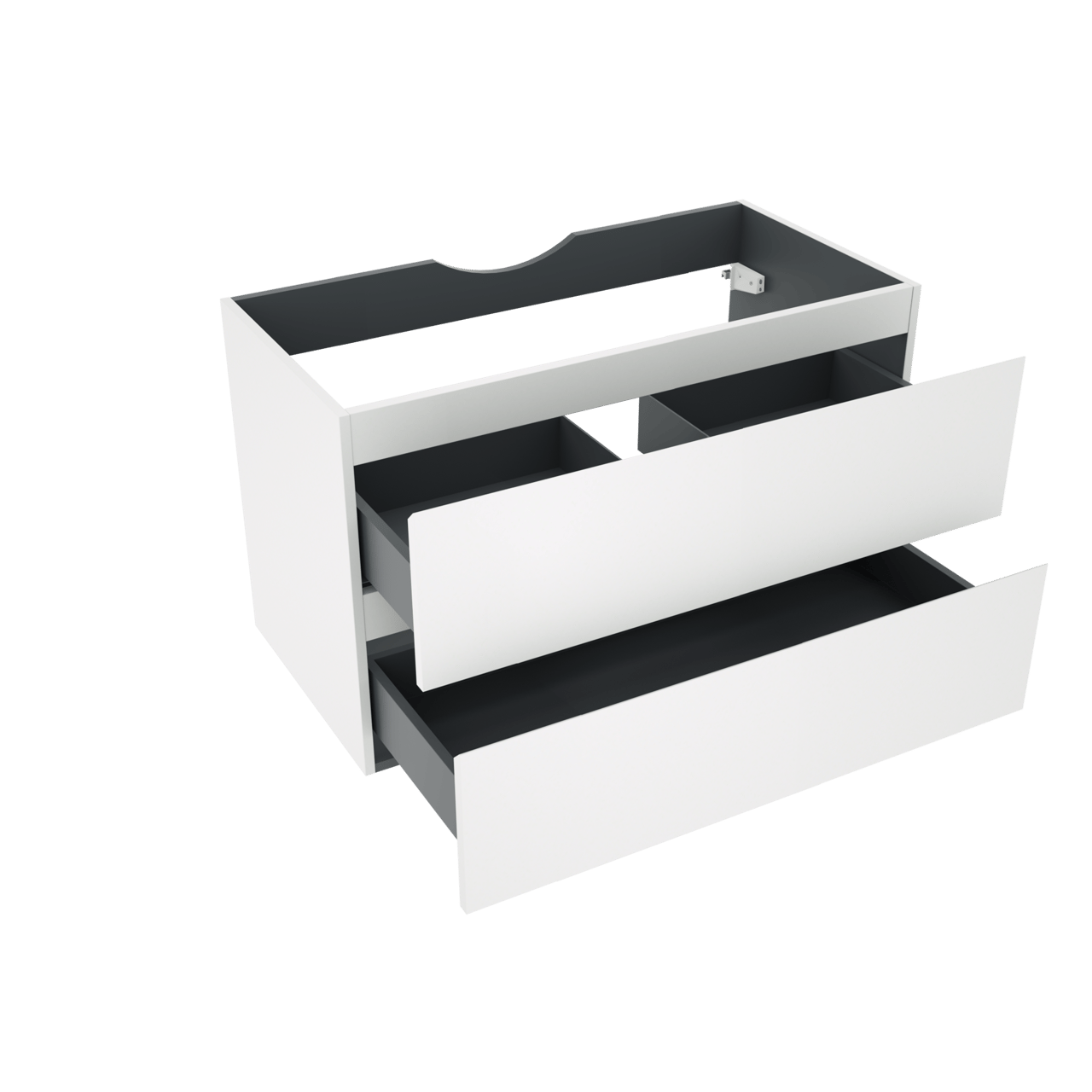 Linie Lado hängender Waschbeckenunterschrank: 90 x 46 cm, Weiß matt, 2 Schubladen