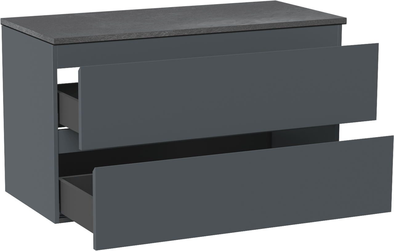 Linie Lado meuble salle de bains suspendu 100 x 46 cm bleu anthracite avec Lado tablette simple ou double en mélaminé ardoise gris