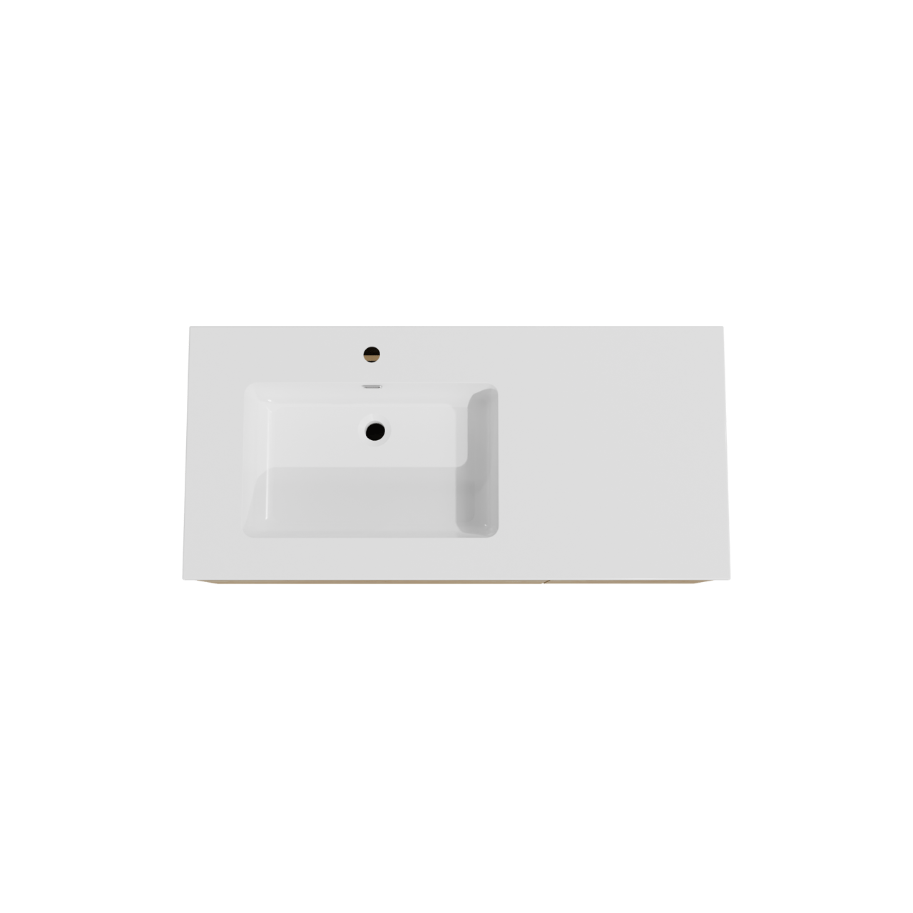 Storke Edge zwevend badkamermeubel 110 x 52 cm ruwe eik met Diva asymmetrisch linkse wastafel in composietmarmer glanzend wit