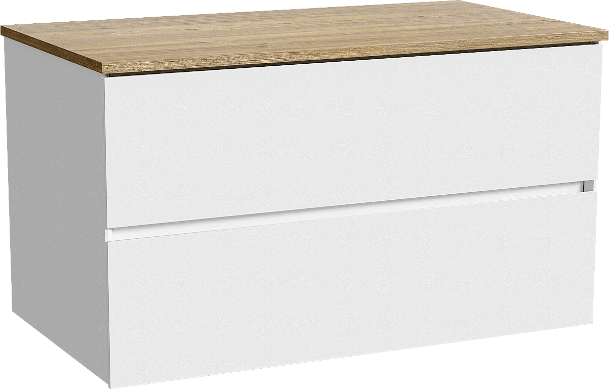 Storke Edge meuble salle de bains suspendu 95 x 52 cm blanc brillant avec Panton tablette simple en mélaminé chêne brut