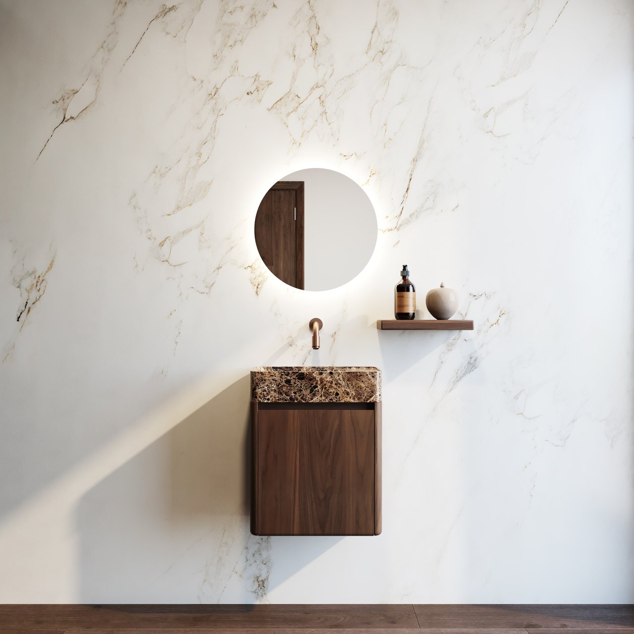 Balmani Fara zwevende toiletmeubelkast 45 x 22 cm Amerikaanse notelaar