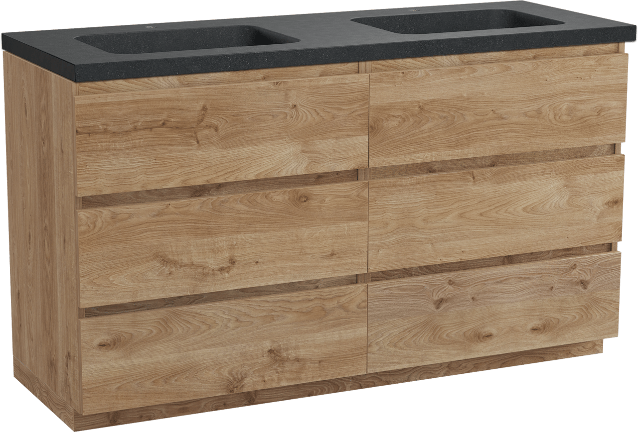 Balmani Lucida staand badmeubel 150 x 55 cm ruw eiken met Napoli dubbele wastafel in zwart graniet