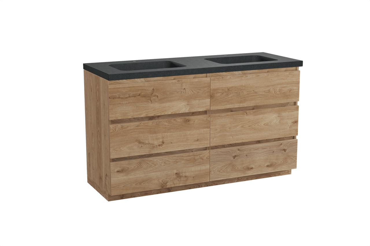 Balmani Lucida meuble salle de bains à poser 150 x 55 cm chêne brut avec Napoli double vasque en granit noir