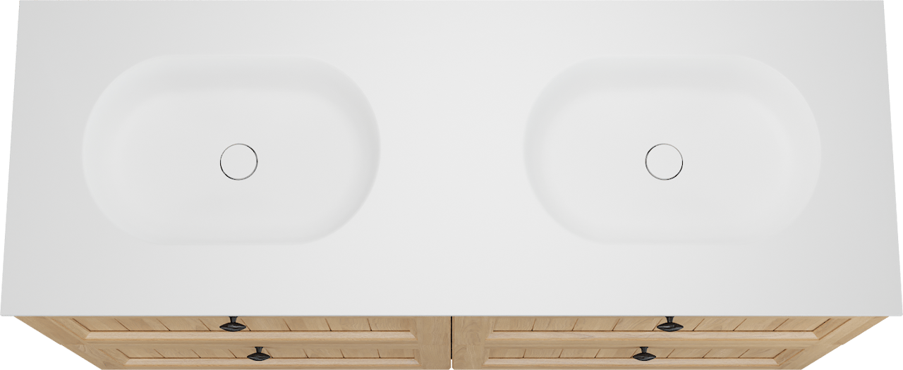 Balmani Lemon staand badkamermeubel 150 x 55 cm, fineer natuur eik met Tablo Oval dubbele wastafel in mat wit