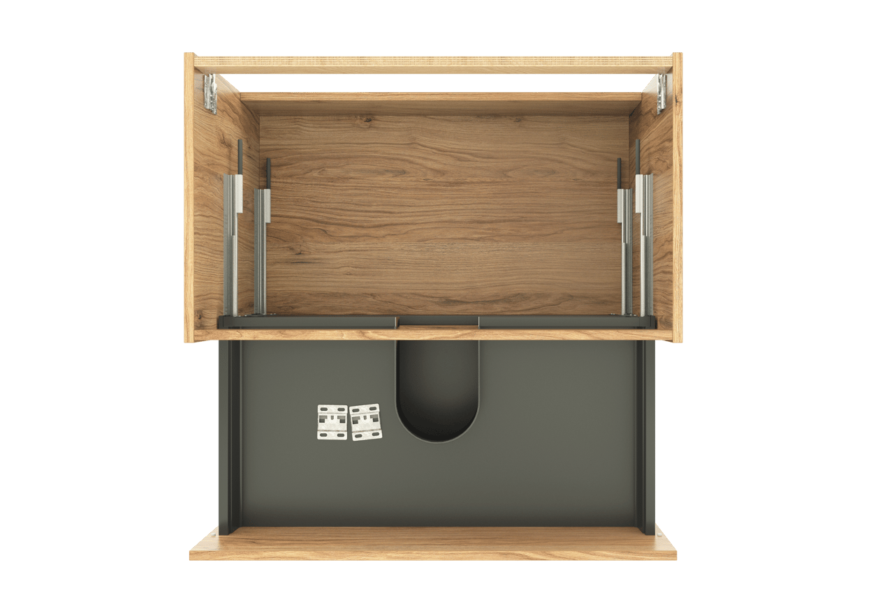 Balmani Lucida hängender Waschbeckenunterschrank: 90 x 55 cm, Teak, 2 Schubladen