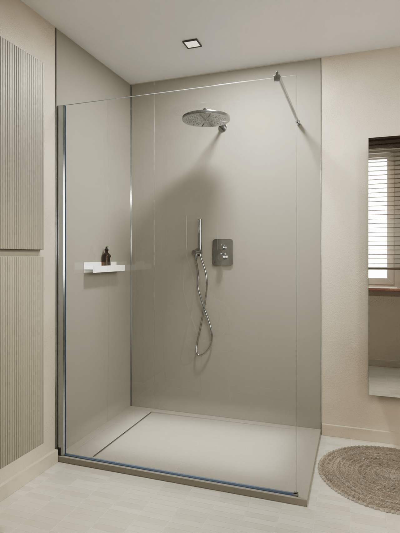 Luca Varess Artdeco Duschrückwand: 90 x 244 cm, Alu-Komposit, Steingrau matt