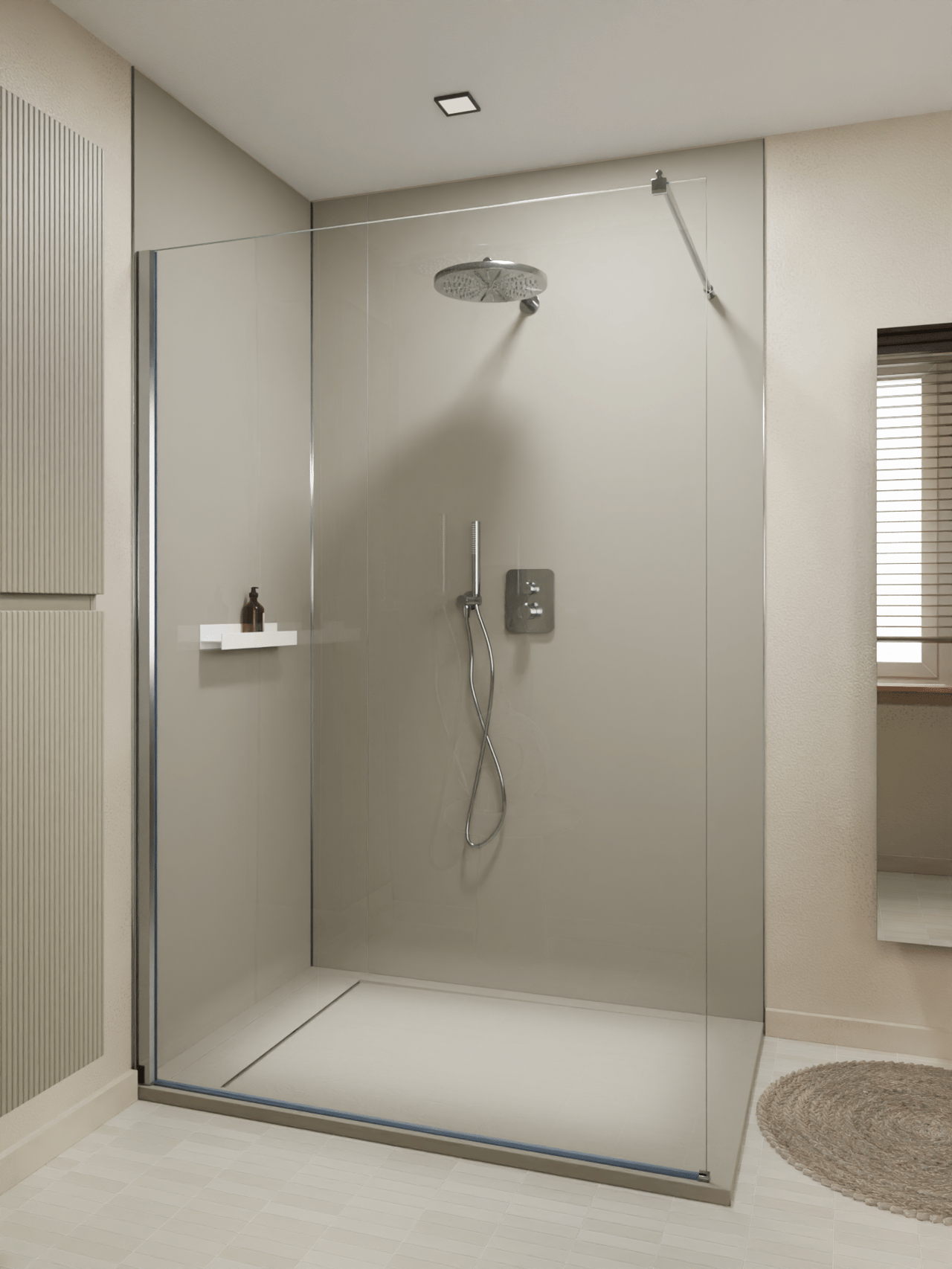 Luca Varess Artdeco Duschrückwand: 90 x 244 cm, Alu-Komposit, Steingrau matt