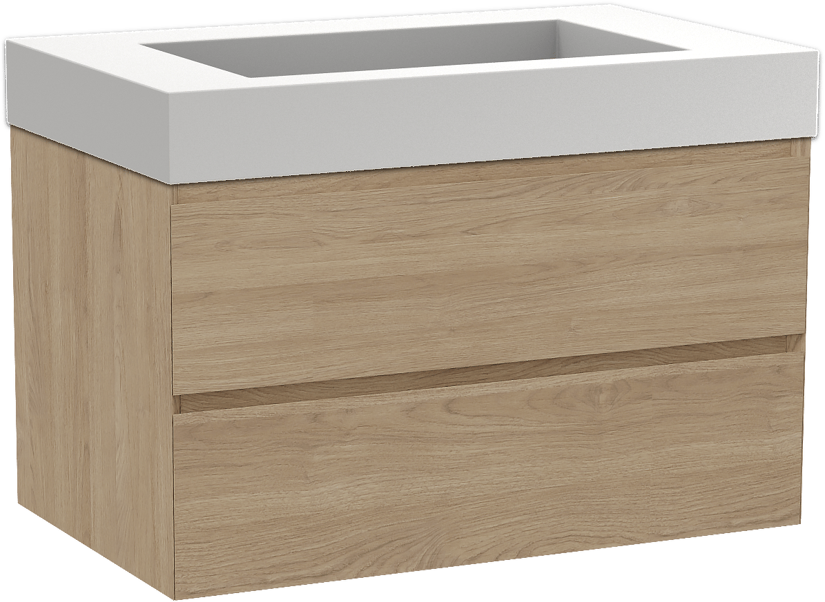 Balmani Mitra zwevend badmeubel 90 x 55 cm naturel eiken met Modus enkele wastafel in solid surface mat wit