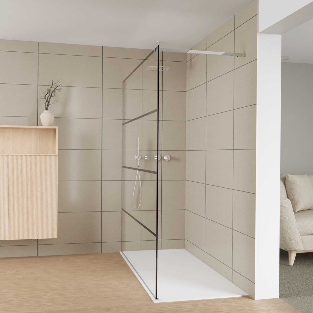 Balmani Modular Walk-In Dusche: 180 x 200 cm, Lined, inklusive Coating, Profil Chrom glänzend