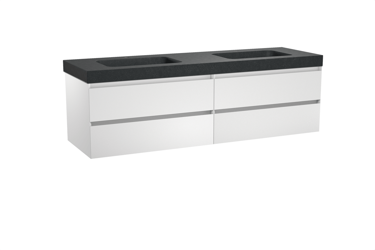 Balmani Mitra meuble salle de bains suspendu 180 x 55 cm blanc mat avec Napoli double vasque en granit noir