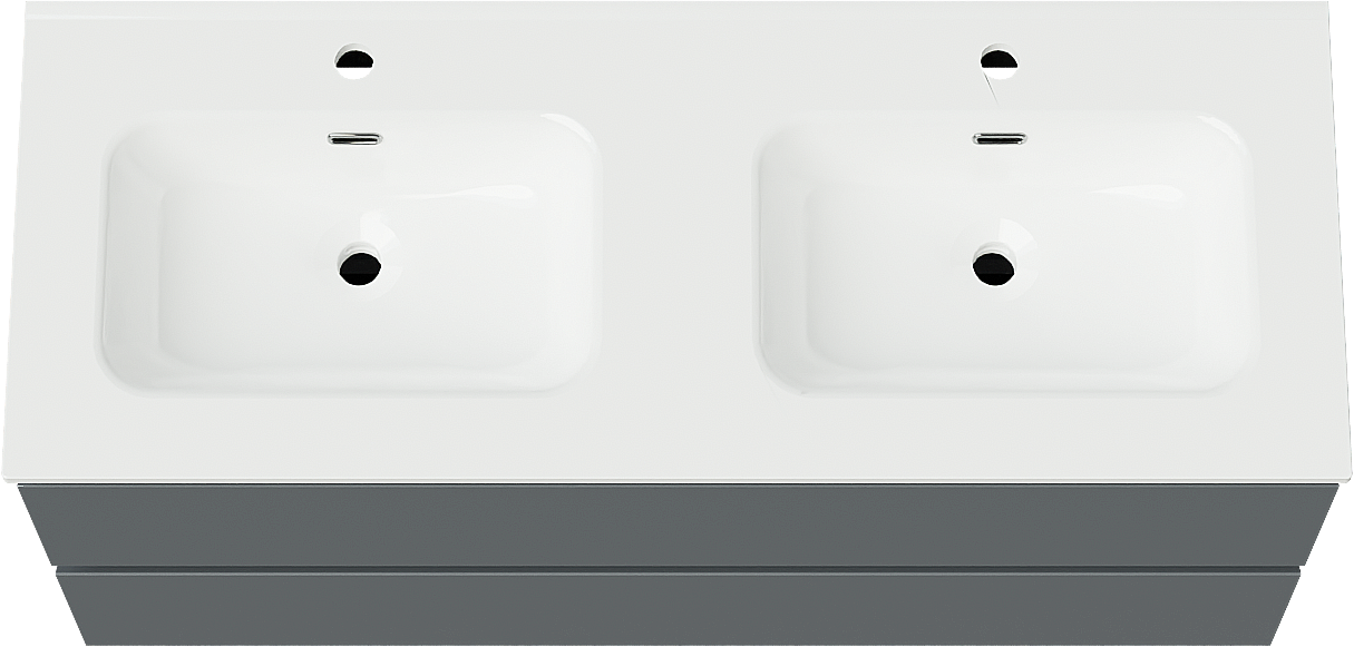 Linie Lado zwevend badkamermeubel 120 x 46 cm blauw antraciet met Baro dubbele wastafel in porselein glanzend wit