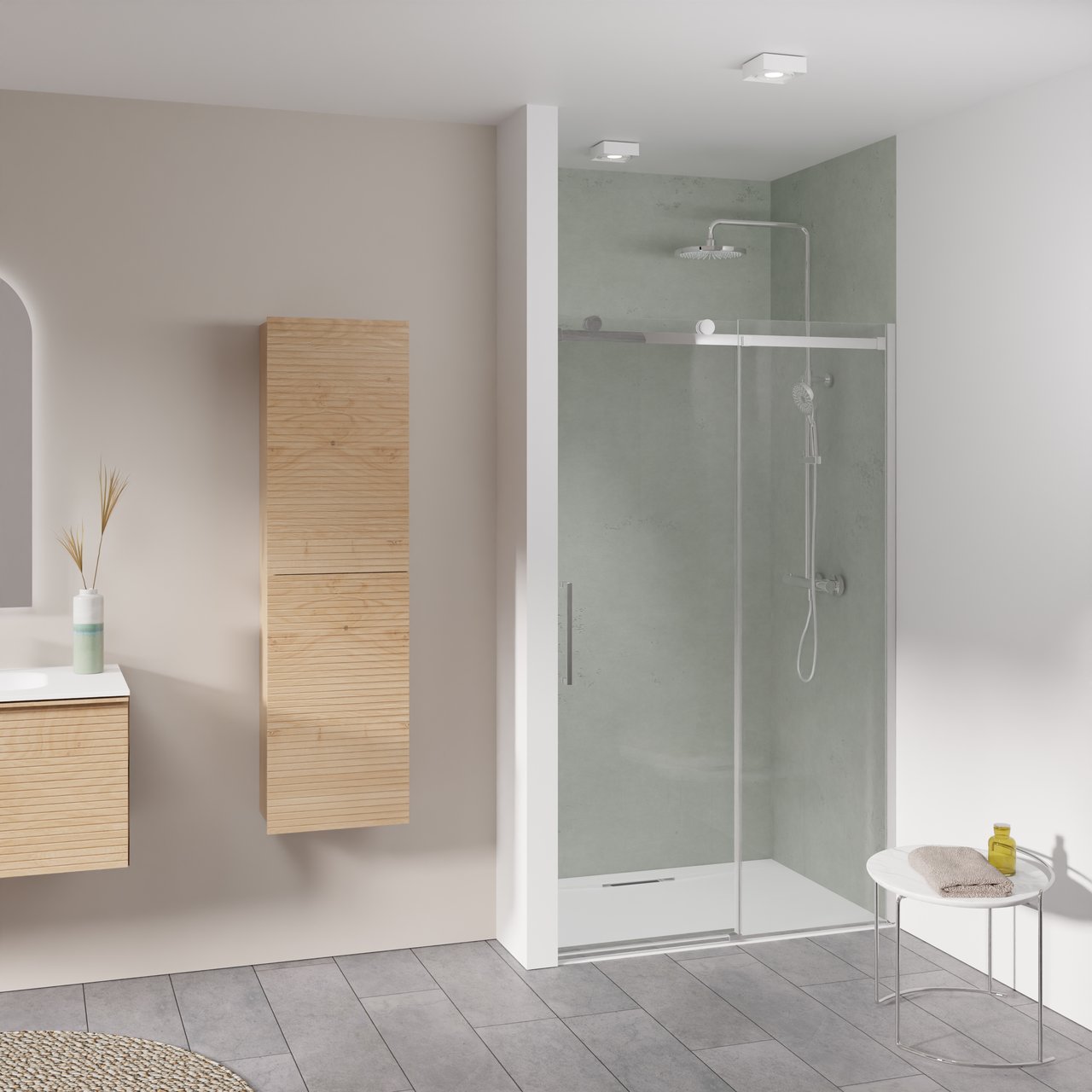 Luca Varess Boltano porte coulissante 120 cm x 200 cm verre transparent chrome profil