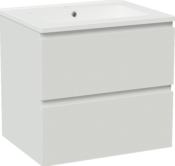 Linie Lado zwevend badkamermeubel 60 x 46 cm glanzend wit met Vano enkele wastafel in composietmarmer glanzend wit
