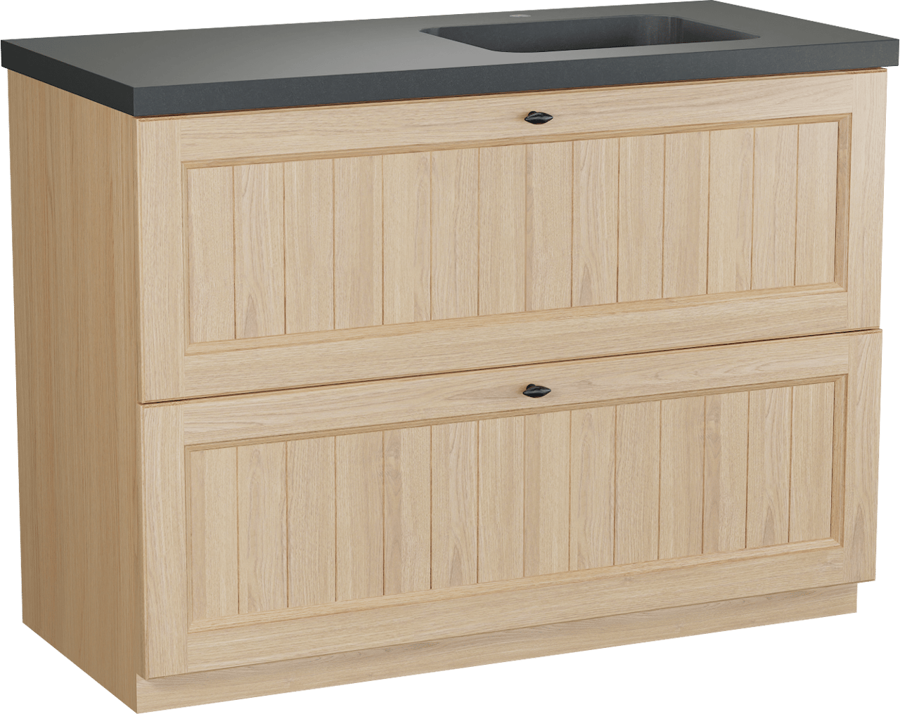 Balmani Lemon staand badkamermeubel 120 x 55 cm, fineer natuur eik met Napoli asymmetrisch rechtse wastafel in graniet zwart