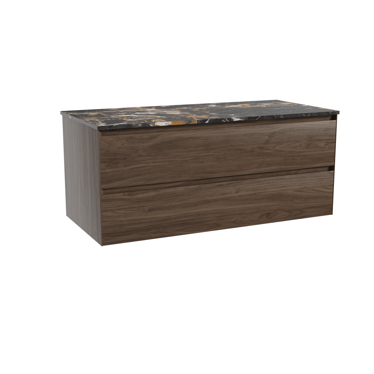 Balmani Mitra zwevend badkamermeubel 120 x 55 cm amerikaanse notelaar met Stretto enkel tablet in marmer portoro gold