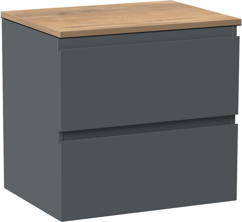 Linie Lado hängendes Möbelstück Set: 60 x 46 cm, Anthrazitblau, mit Lado Einzel Waschtischplatte, Melamin Naturbelassene Eiche