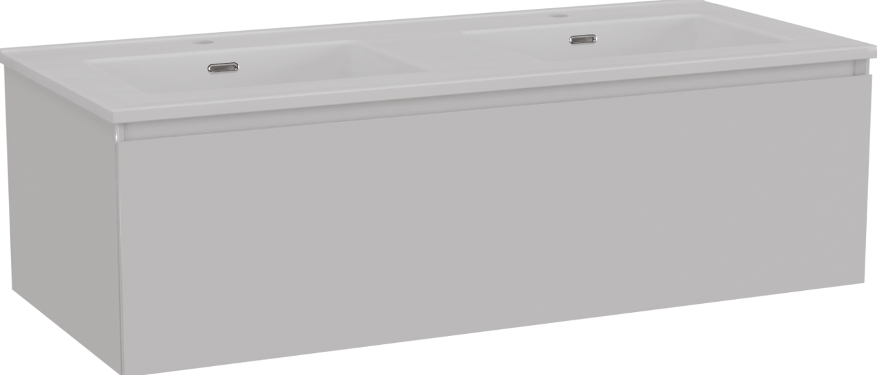 Storke Edge zwevend badmeubel 120 x 52 cm hoogglans wit met Kera dubbele wastafel in porselein mat wit