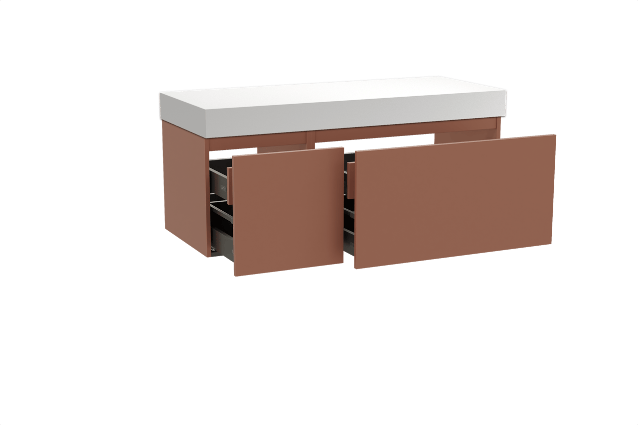 Balmani Sfera zwevend badkamermeubel 135 x 55 cm cotto met Dominus enkel of dubbel tablet in solid surface mat wit