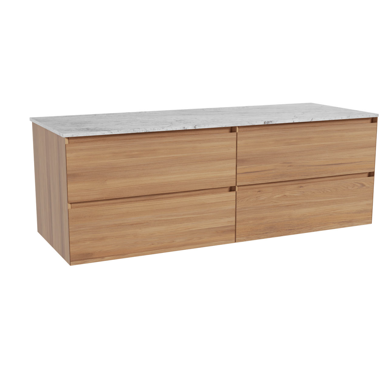 Balmani Mitra hängendes Möbelstück Set: 150 x 55 cm, Teak, mit Stretto Einzel- oder Doppel Waschtischplatte, Marmor Carrara