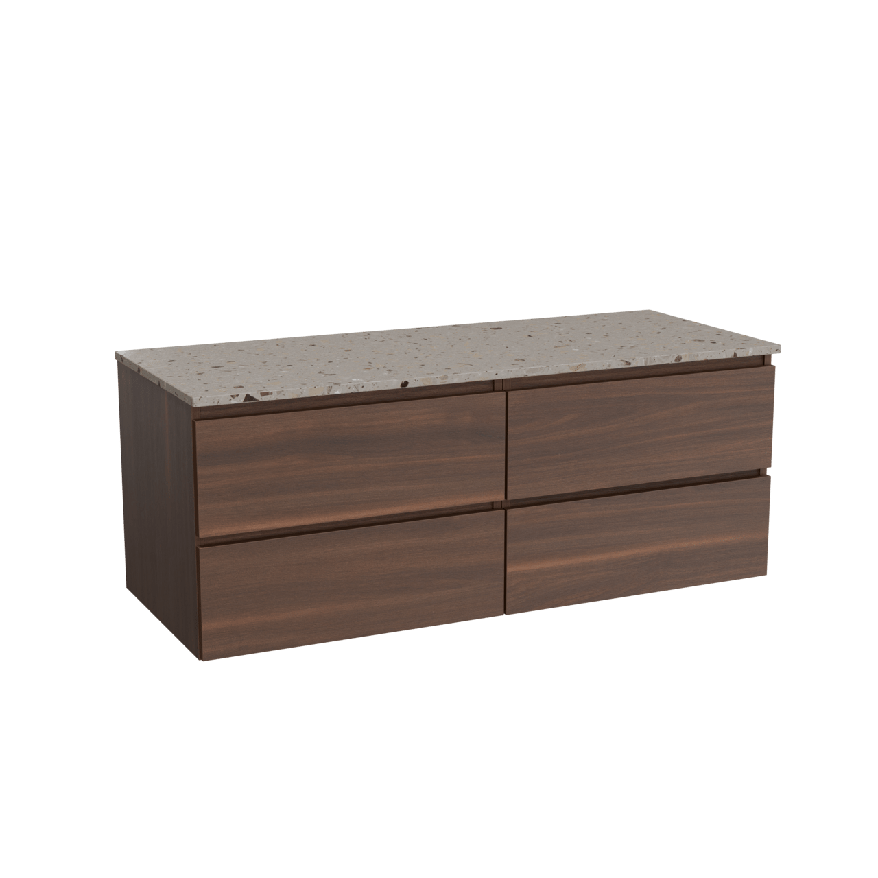 Balmani Lucida meuble salle de bains suspendu 135 x 55 cm noyer américain avec Stretto tablette simple ou double en terrazzo greige terrazzo