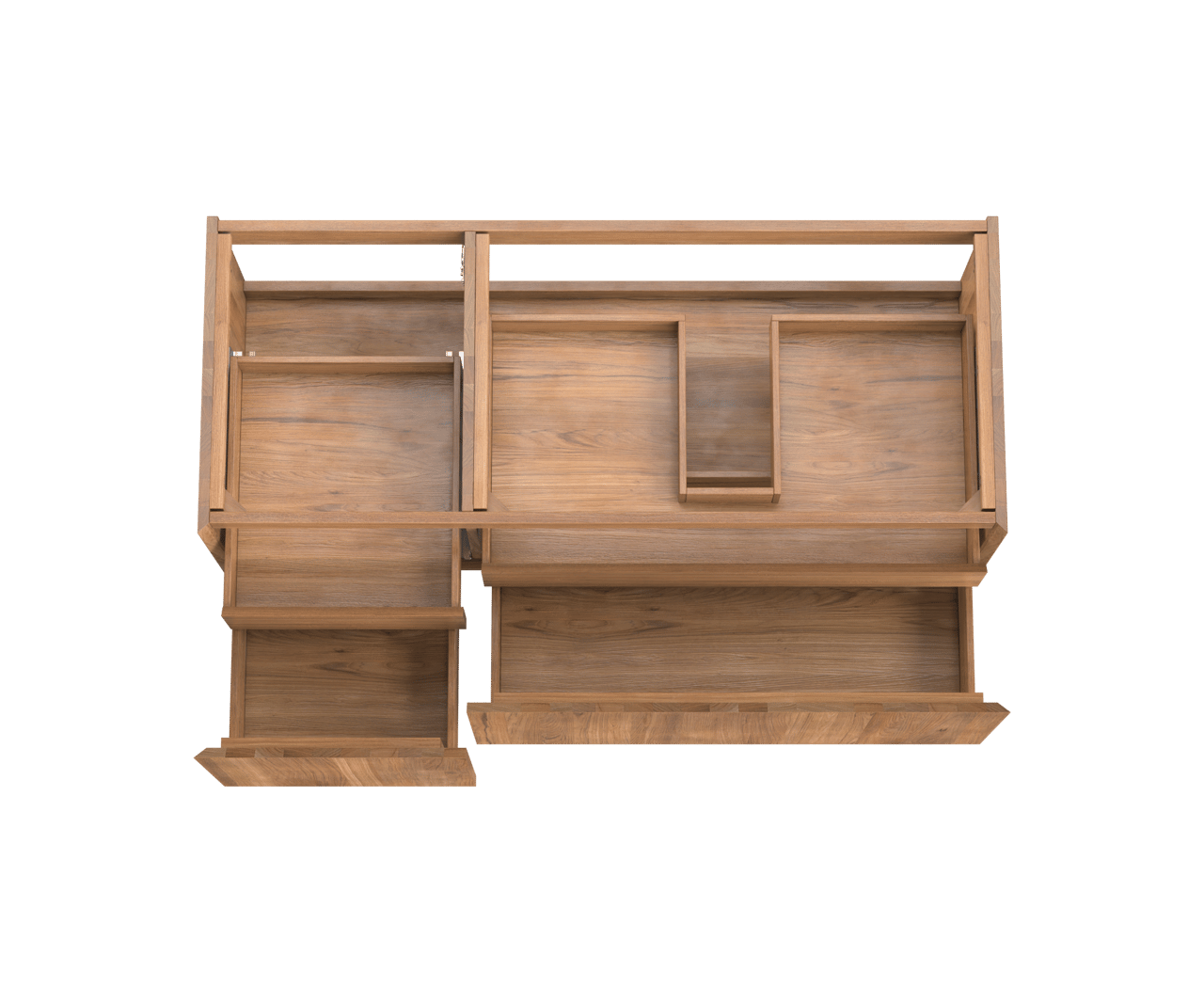 Balmani Idra zwevende wastafelonderkast 135 x 55 cm asymmetrisch rechts teakhout 4 lades