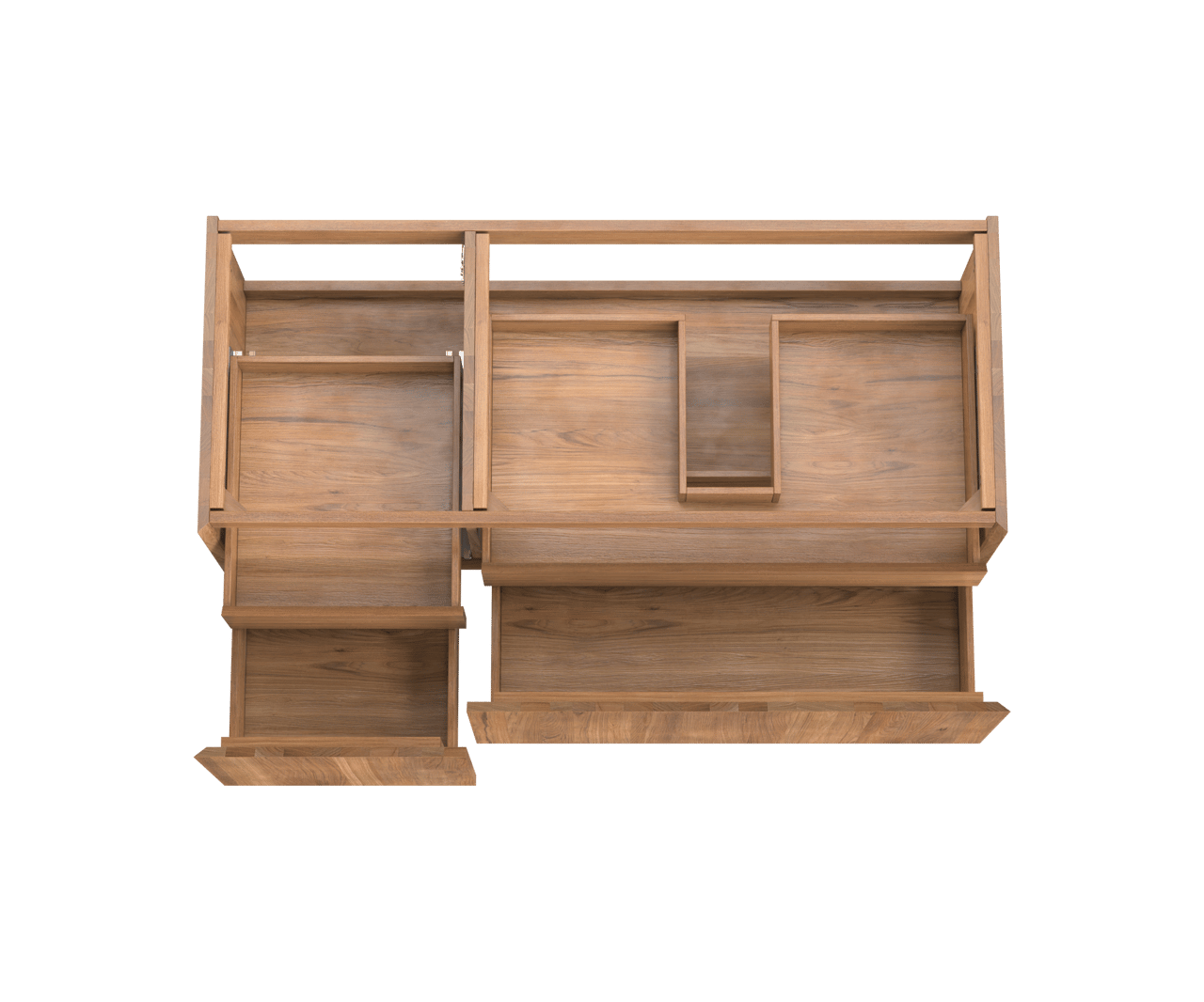 Balmani Idra zwevende wastafelonderkast 135 x 55 cm asymmetrisch rechts teak 4 lades