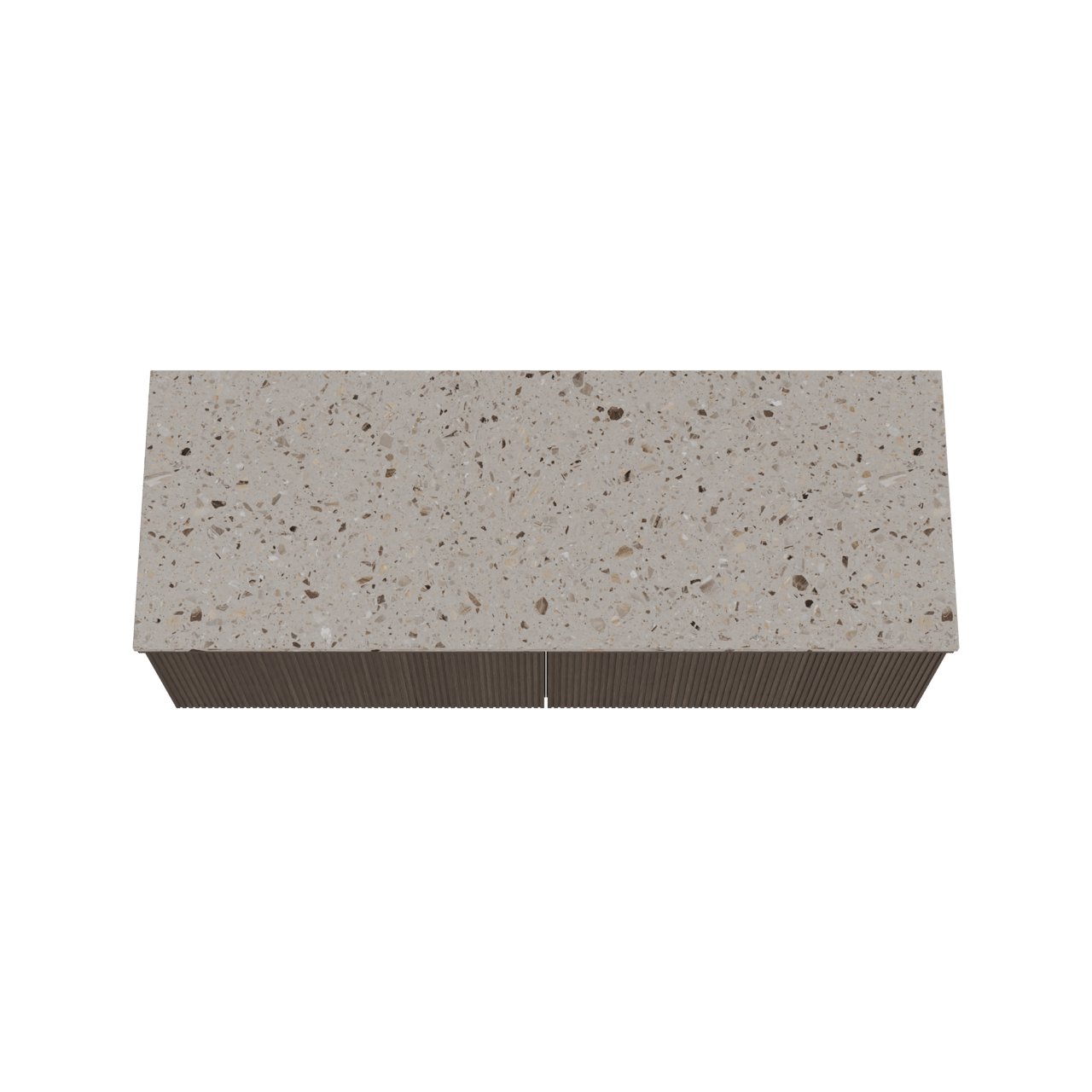 Balmani Forma zwevend badkamermeubel 150 x 55 cm gerookte eik met Stretto enkel of dubbel tablet in terrazzo greige terrazzo, Verticale symmetrische rechte ribbel