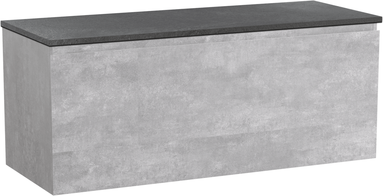 Linie Lado zwevend badmeubel 120 x 46 cm beton donkergrijs met Lado enkel of dubbel wastafelblad in melamine grijze leisteen