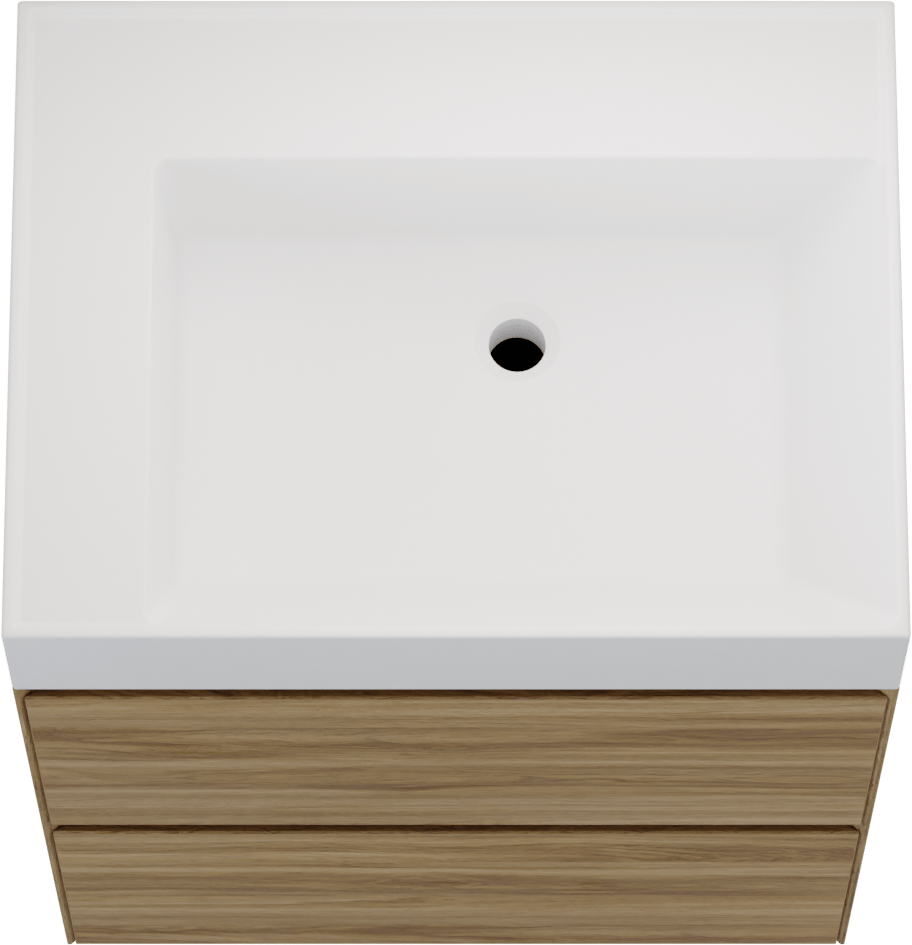 Balmani Mitra Compact hängendes Möbelstück Set: 60 x 46 cm, Wildeiche, mit Argila Waschtisch rechts Marmorkomposit Weiβ matt