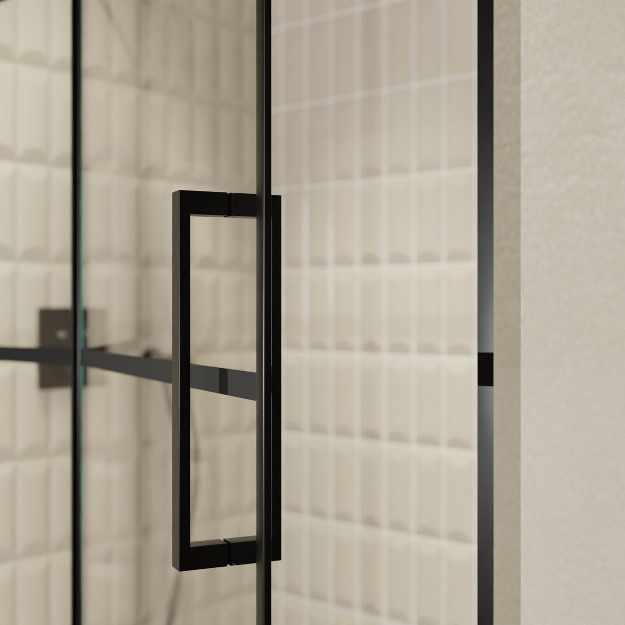 Balmani Senses Design douche draaideur links 140 cm x 210 cm Lined glas, Zwarte profielen, met coating