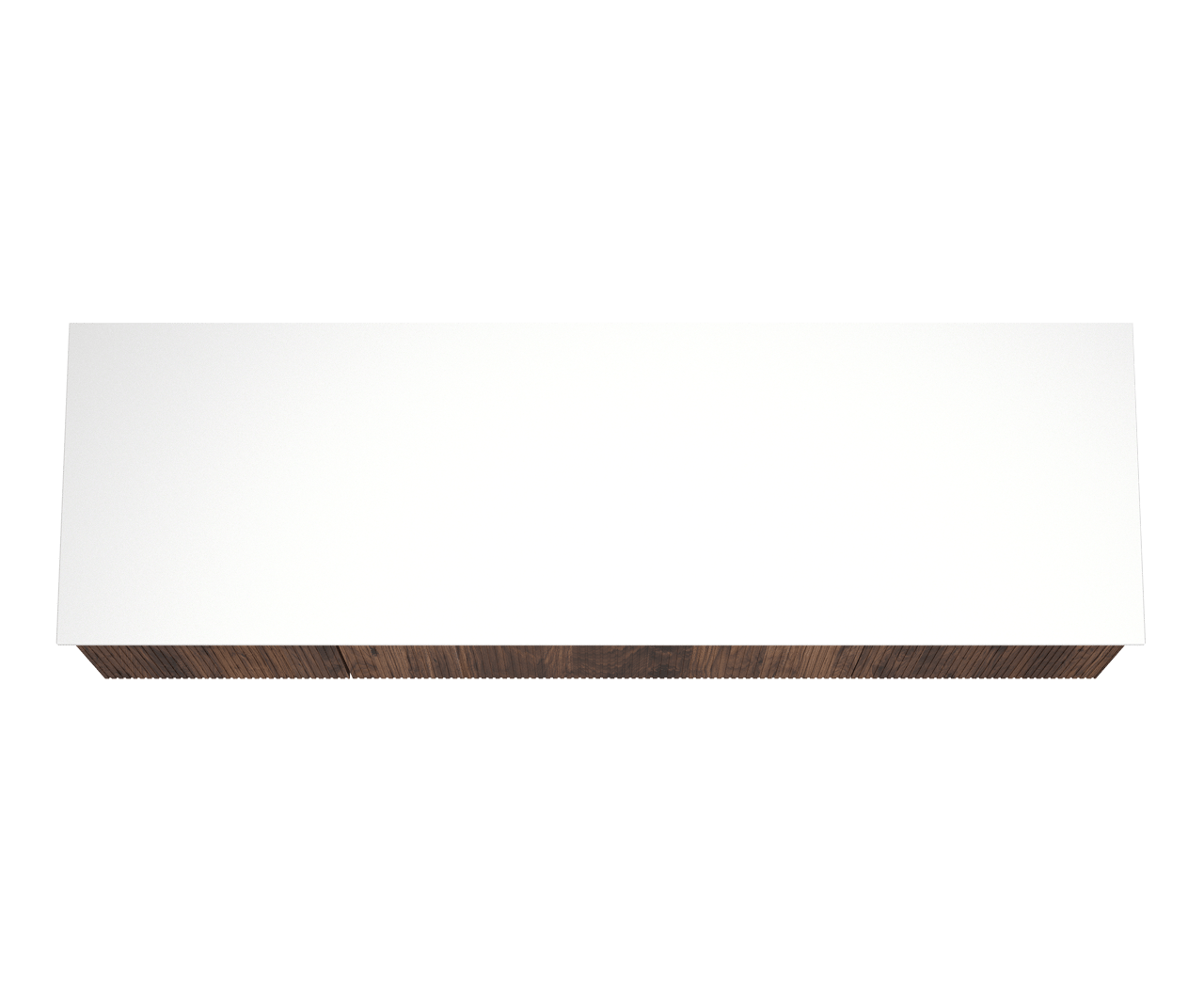 Balmani Forma zwevend badmeubel 180 x 55 cm amerikaans notenhout met Stretto enkel of dubbel wastafelblad in solid surface mat wit, Verticale symmetrische rechte ribbel