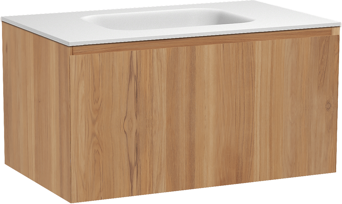 Balmani Idra meuble salle de bains suspendu 90 x 55 cm teck avec Tablo Arcato plan simple en solid surface blanc mat