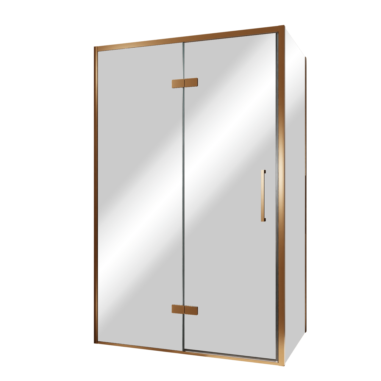Balmani Senses Design douche en coin avec porte pivotante à gauche et paroi latérale fixe, 120 x 80 cm, Miroir Reflex, Profil Brushed Rosegold