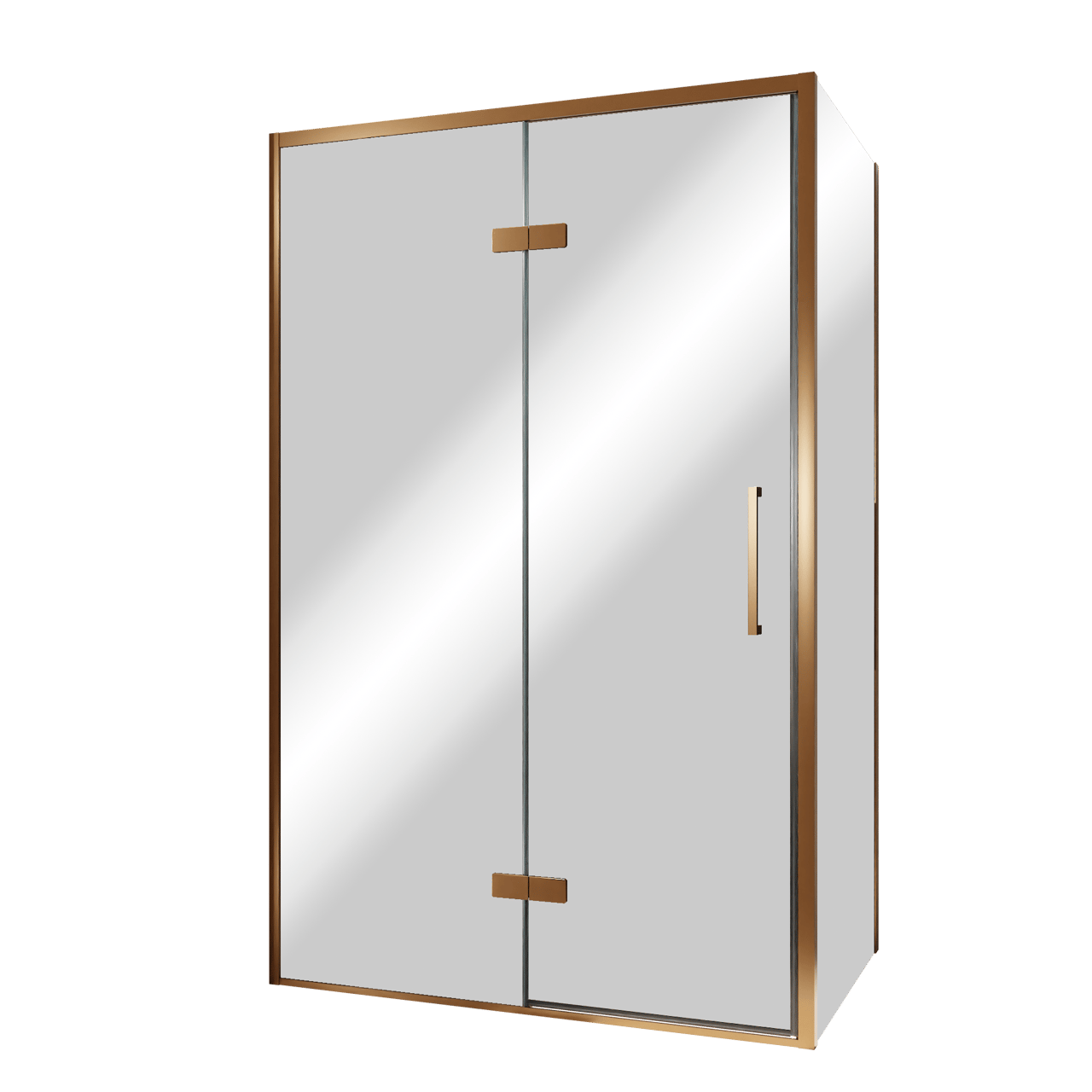 Balmani Senses Design douchehoek met linkse draaideur en vaste zijwand, 120 x 100 cm, Reflex spiegelglas, Brushed Rosegold profielen, met coating