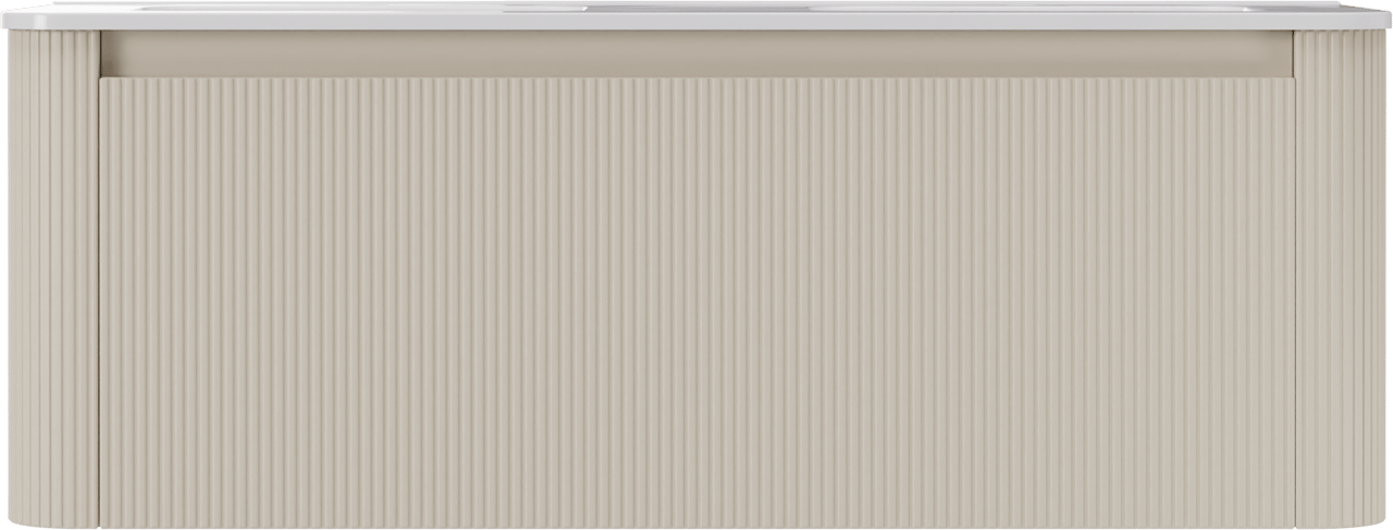 Storke Soft meuble salle de bains suspendu 140 x 46 cm Sand mat avec Kera Soft double vasque en porcelaine blanc brillant, Nervure droite symétrique verticale