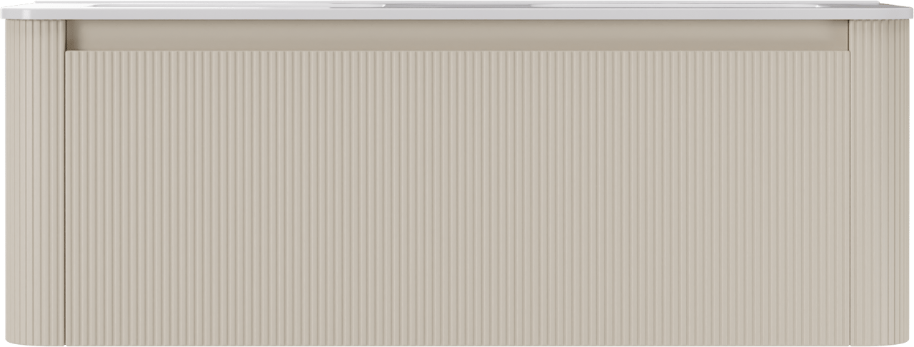 Storke Soft meuble salle de bains suspendu 140 x 46 cm Sand mat avec Kera Soft double vasque en porcelaine blanc brillant, Nervure droite symétrique verticale