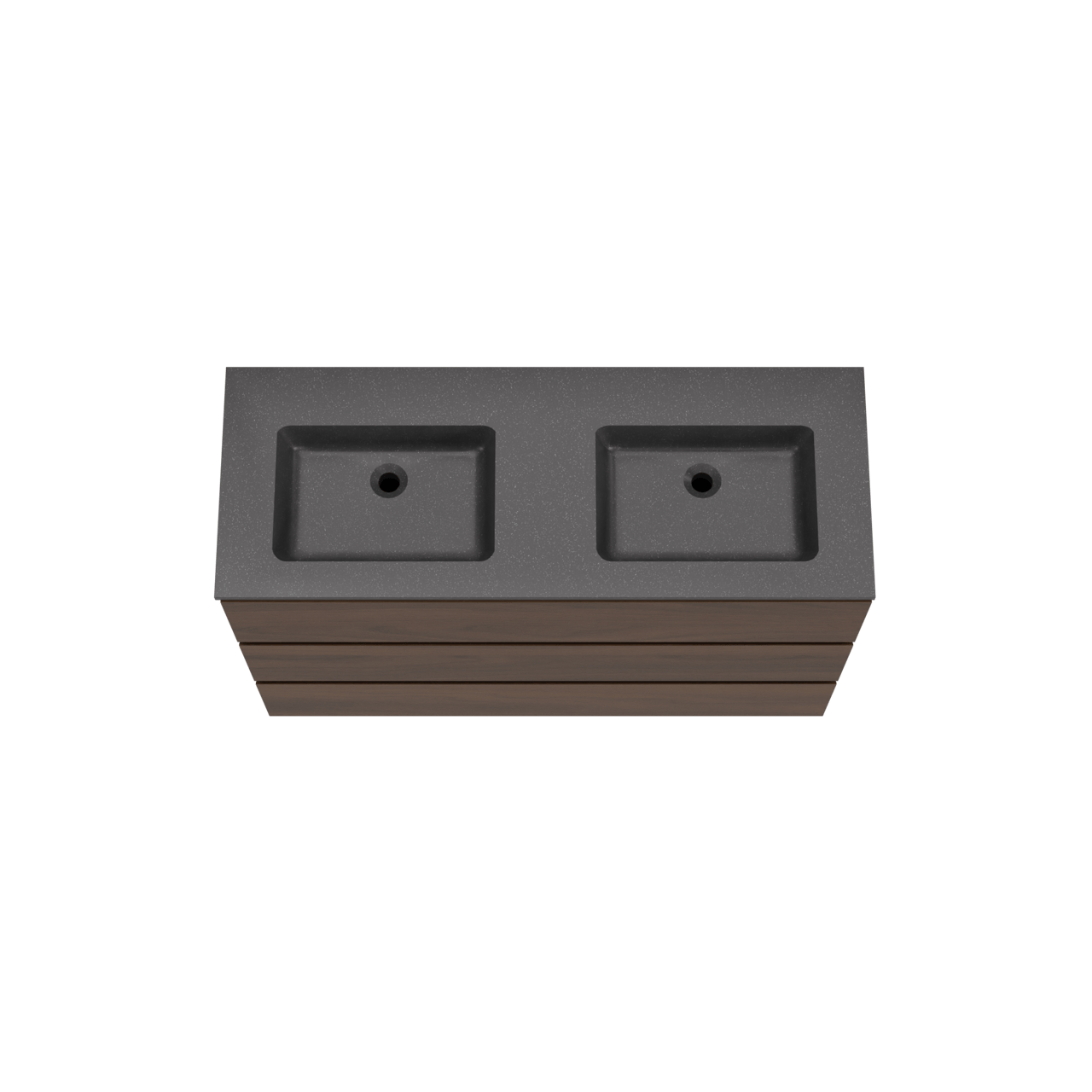 Storke Edge staand badkamermeubel 120 x 46 cm notelaar met Scuro dubbele wastafel in kwarts mat zwart