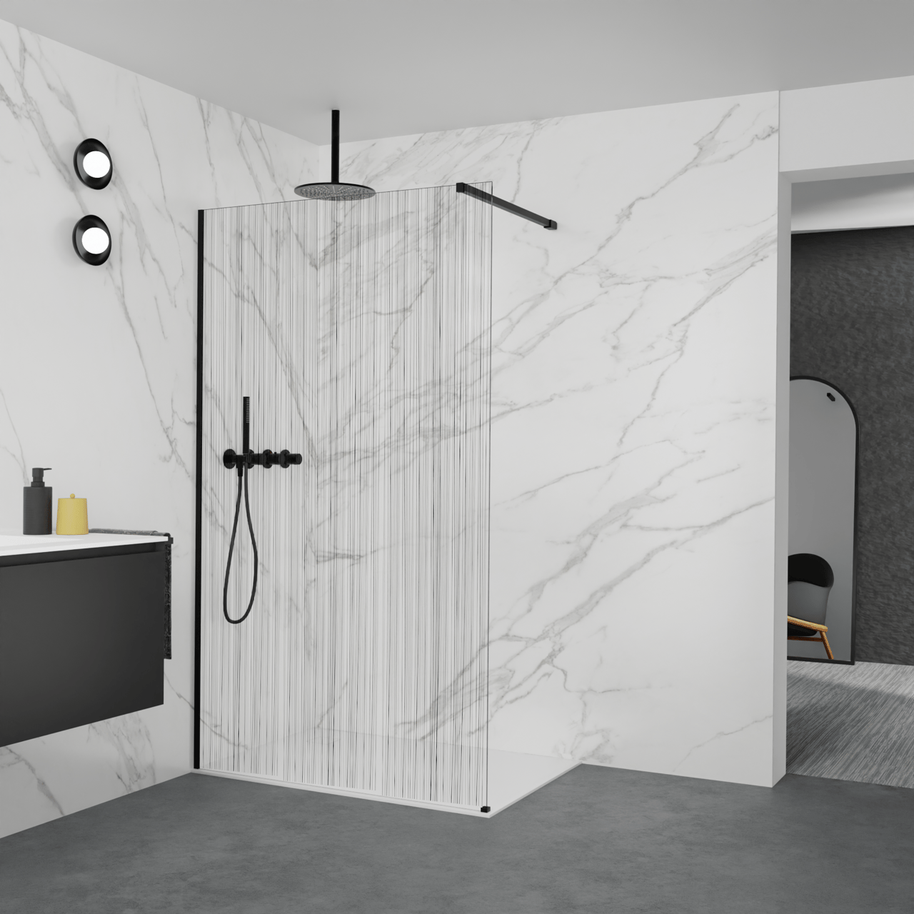 Balmani Modular douche à l'italienne: 120 x 200 cm, Mikado, avec coating, Profil Noir mat